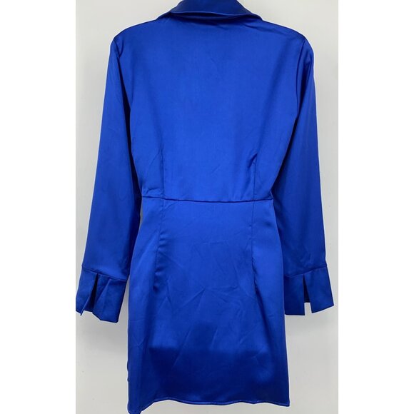 Zara Womens Royal Blue Satin Tie-Front Dress Small Mini V Sheath Sexy New - Picture 5 of 10